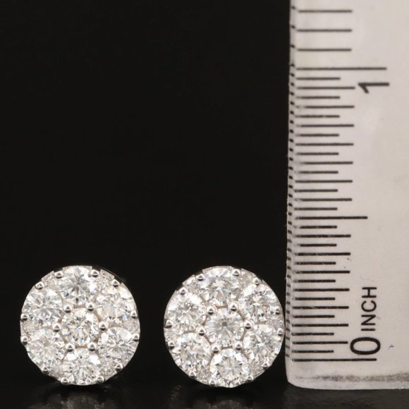 18K Gold 1.82 CTW Diamond Cluster Stud Earrings - Picture 2 of 6